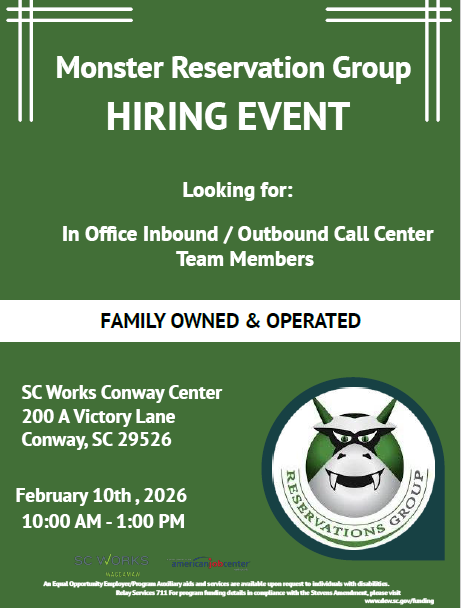 Monster Reservation Group Hiring Event - Partnership Grand Strand